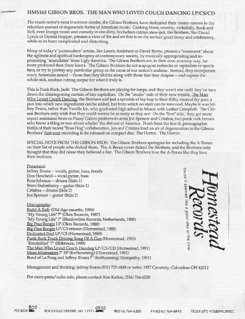 Gibson Bros. - The Man Who Love Couch Dancing [Press Release] (PRESS, US)