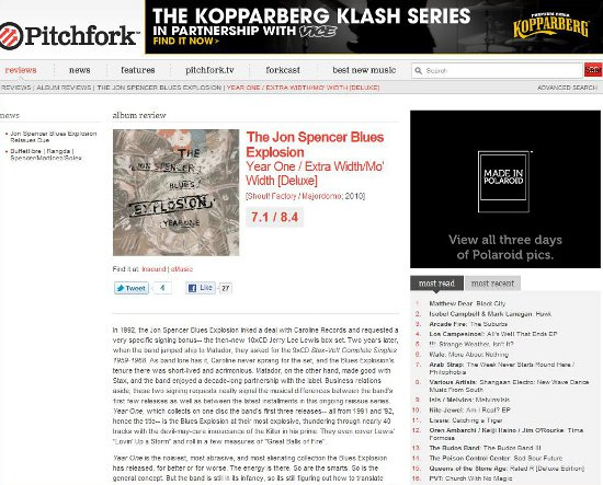 The Jon Spencer Blues Explosion -  Pitchfork.com: Year One / Extra Width/Mo' Width [Review] (PRESS, US)