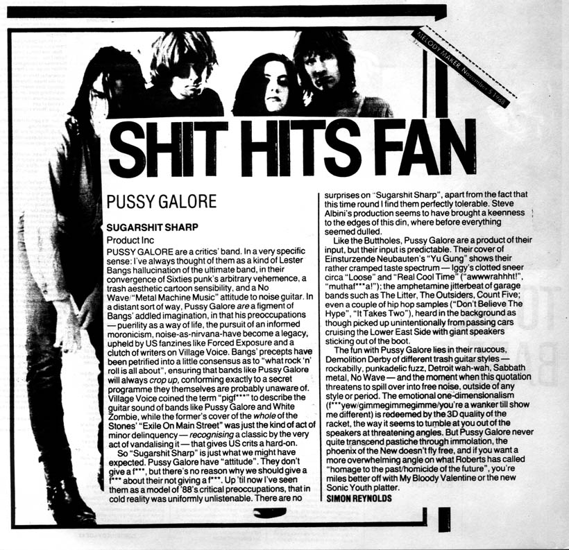Pussy Galore - Melody Maker: Sugarshit Sharp (PRESS, UK)