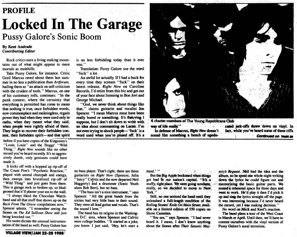 Pussy Galore – Village View: Locked in the Garage (PRESS, US)