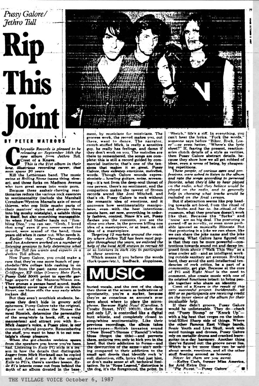 Pussy Galore - Village Voice: Rip This Joint (PRESS, US)