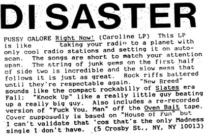 Pussy Galore - Disaster: Right Now! [Review] (PRESS, US)