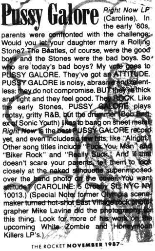 Pussy Galore - The Rocket: Right Now! [Review] (PRESS, US)