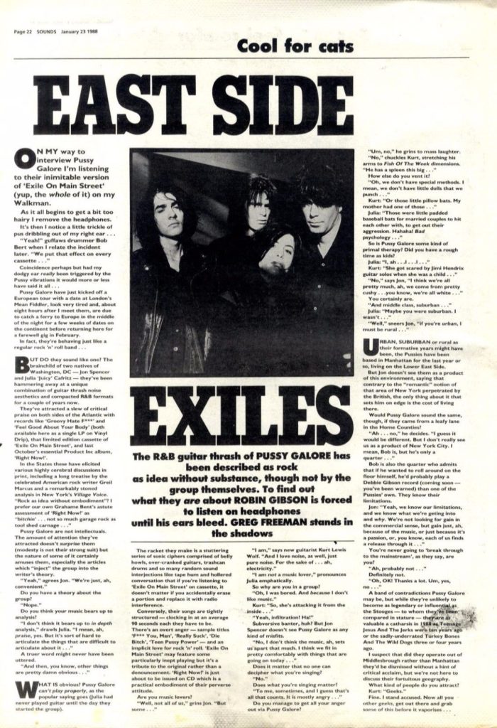 Pussy Galore – Sounds: East Side Exiles (PRESS, UK)