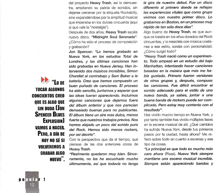 Heavy Trash - Popular 1: Interview (PRESS, SPAIN)