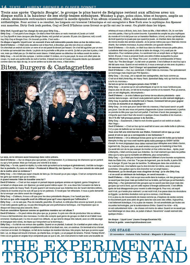 The Experimental Tropic Blues Band – RifRaf: Bites, Burgers & Castagnettes (PRESS, BELGIUM) - Article