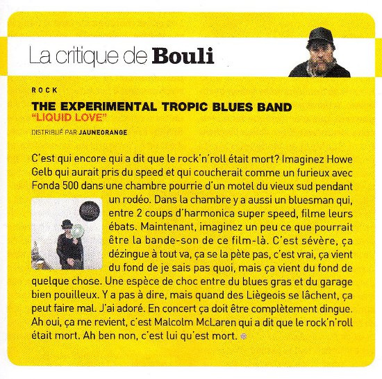 The Experimental Tropic Blues Band – La Critique De Bouli: Liquid Love [Review] (PRESS, BELGIUM)