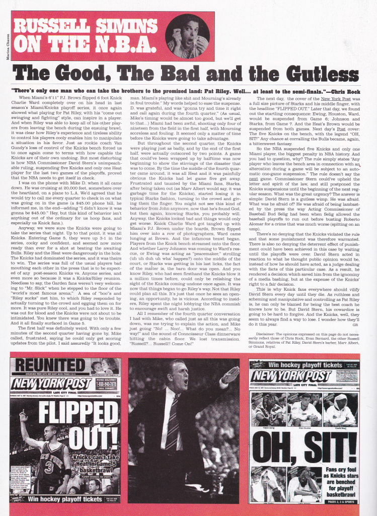 Russell Simins - Grand Royal: Issue Six [Russell Simins Interviews / N.B.A. feature] (PRESS, US) - Russell Simins on The N.B.A. - Page One