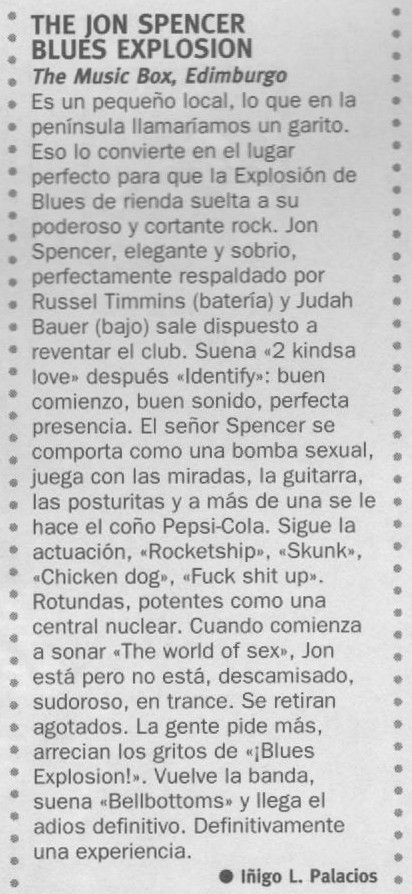 The Jon Spencer Blues Explosion - Ruta 66: The Music Box, Edimburgo (PRESS, SPAIN)