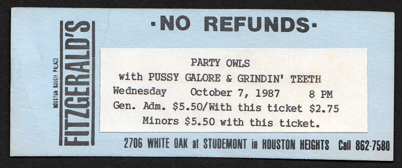 Pussy Galore - Fitzgerald's, Houston, Texas, US (7 October 1987)
