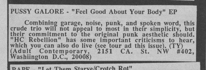 Pussy Galore - Feel Good About Your Body EP [Review] (PRESS, US)