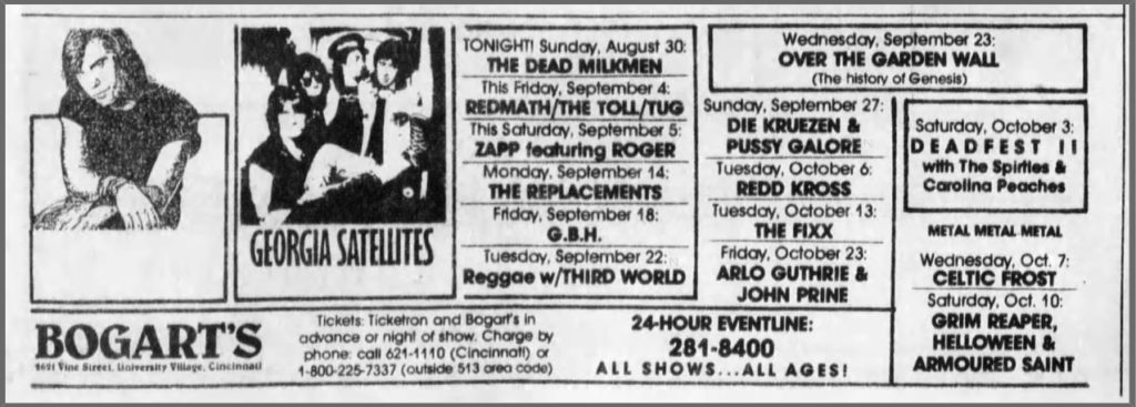 Pussy Galore - Bogart's, Cincinnati, OH, US (27 September 1987)