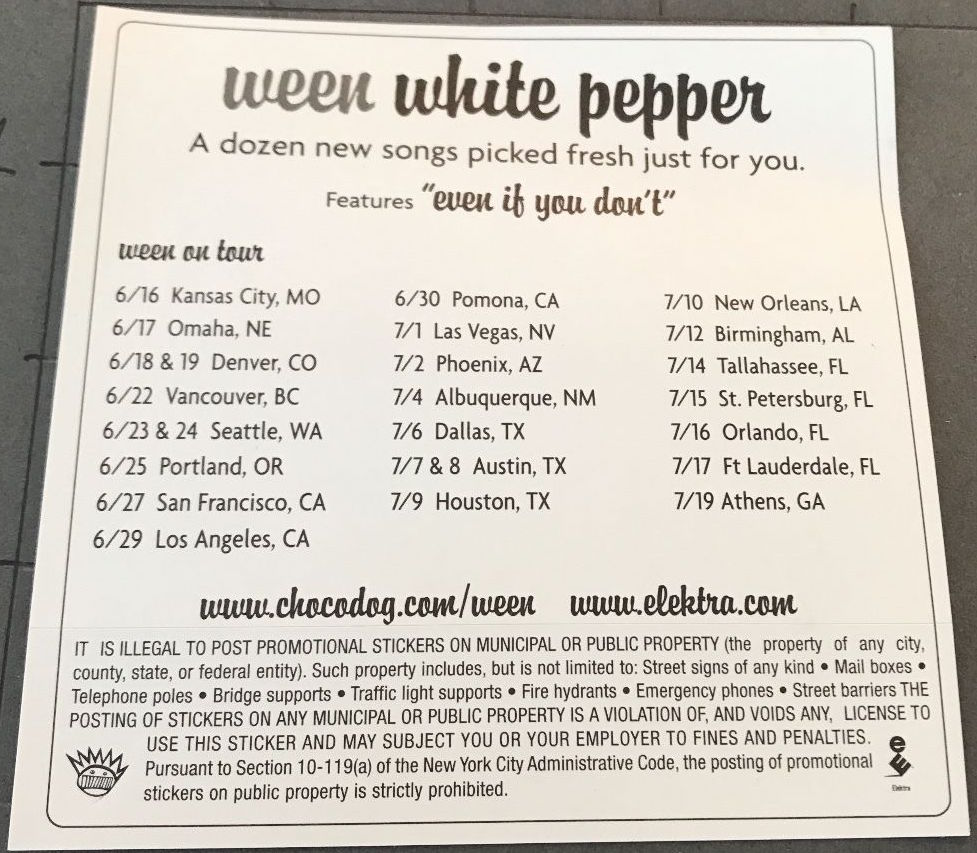 Ween - White Pepper (STICKER, US) - Rear