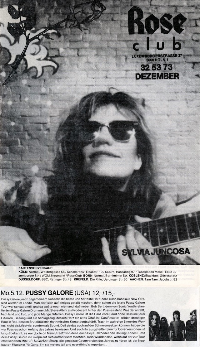 Pussy Galore - Rose Club, Köln, Germany (5 December 1988) - Flyer
