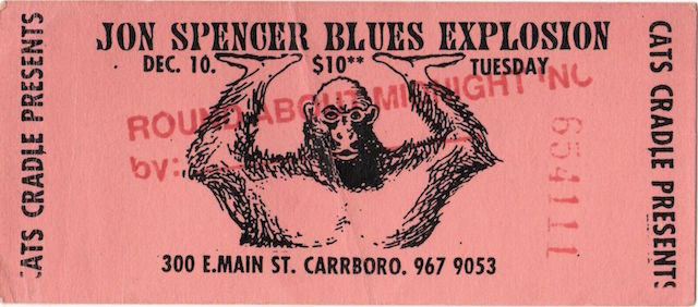 The Jon Spencer Blues Explosion - Cat's Cradle, Carrboro, NC, US (10 December 1996) - Ticket