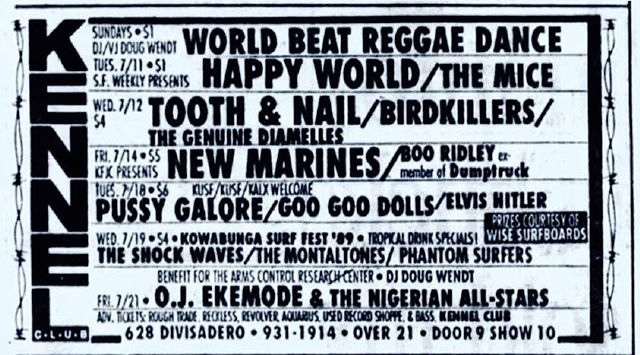 Pussy Galore - Kennel Club, San Francisco, CA, US (18 July 1989)