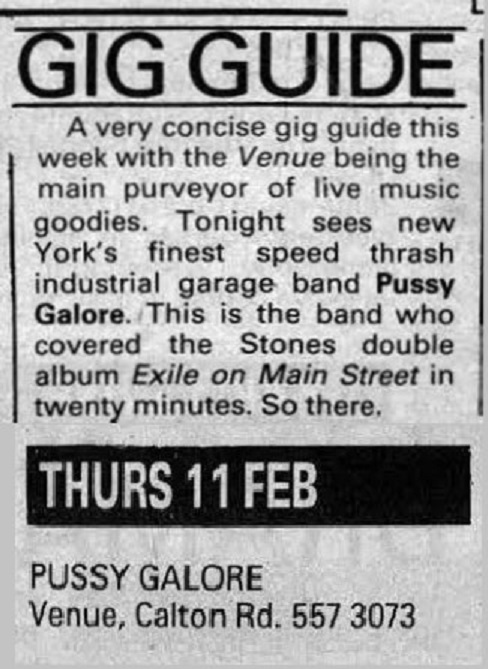 Pussy Galore - Venue, Edinburgh, UK (11 February 1988)