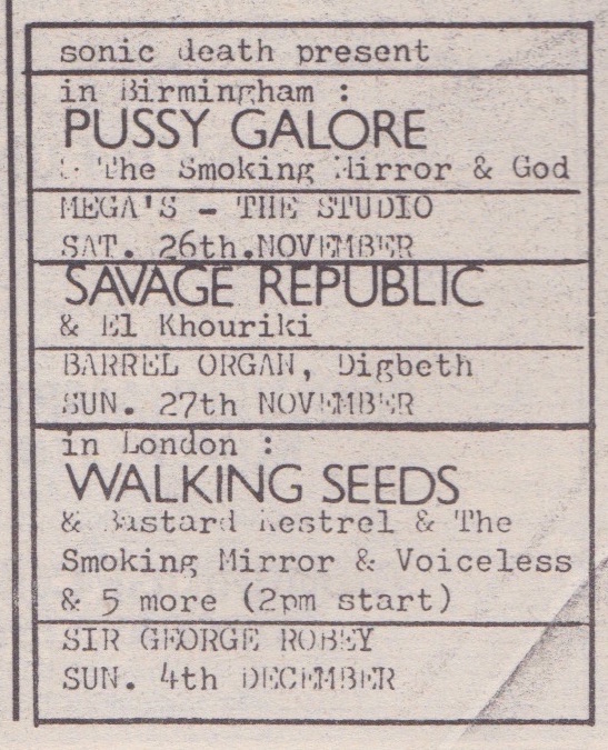 Pussy Galore – The Studio, Birmingham, UK (26 November 1988)