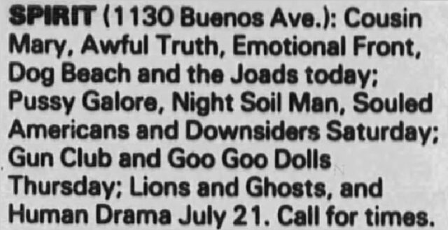 Pussy Galore - The Spirit, San Diego, CA, US (15 July 1989)