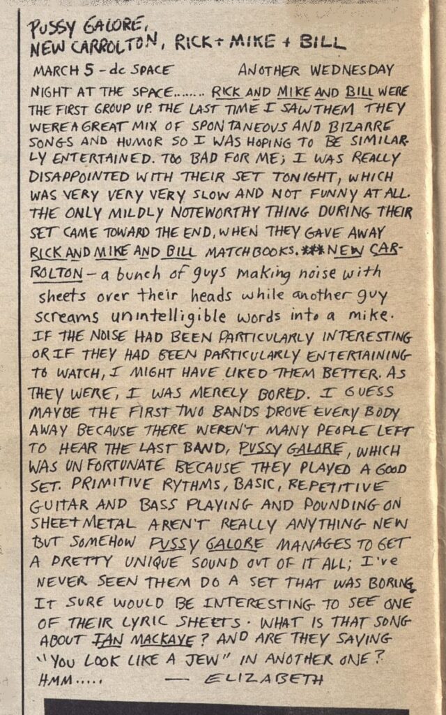 Pussy Galore - DC Space, Washington D.C., US (5 March 1986)