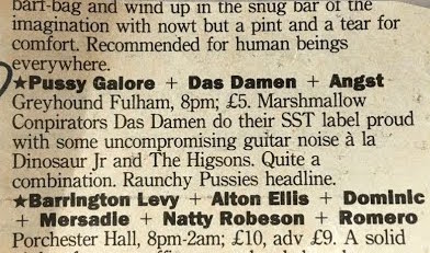 Pussy Galore - Greyhound, Fulham, London, UK (9 December 1988)