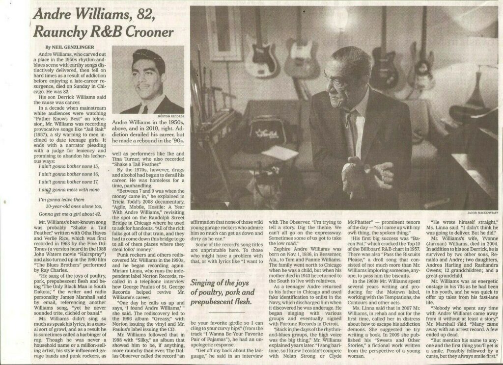 Andre Williams - New York Times: Obituary (PRESS, US)