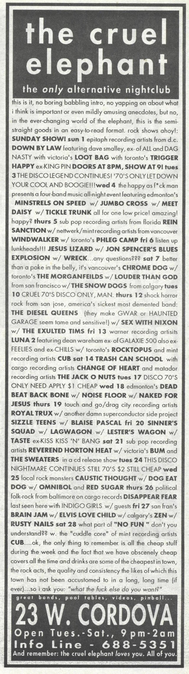 The Jon Spencer Blues Explosion - Cruel Elephant, Vancouver, Canada (6 November 1992)