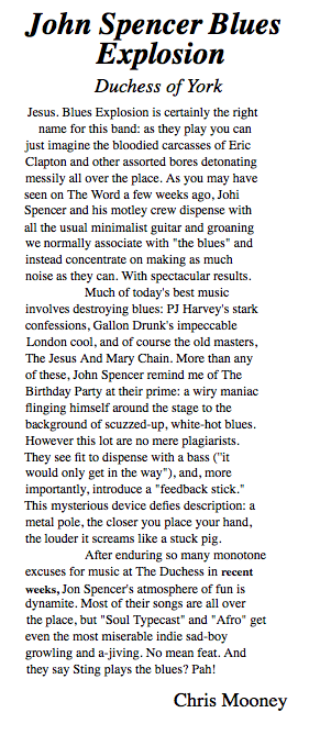 The Jon Spencer Blues Explosion – Duchess of York, Leeds, UK (15 February 1994)