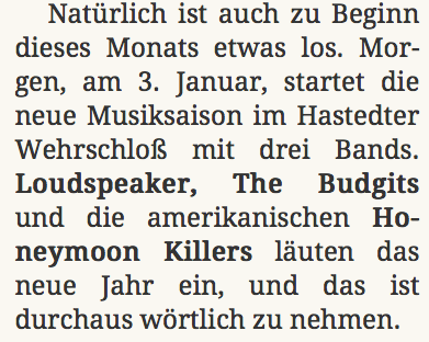 Honeymoon Killers (w/ Judah Bauer) – Wehrschloss, Bremen, Germany (3 January 1992)