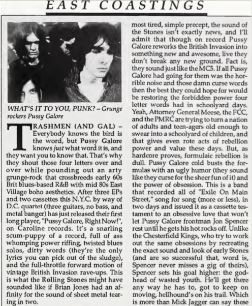 Pussy Galore - Cash Box: East Coastings (PRESS, US) - Part One