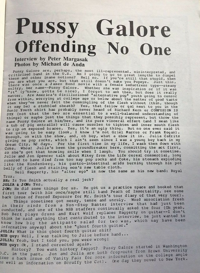 Pussy Galore - Butt Rag: Offending No One (PRESS, US) - Page One