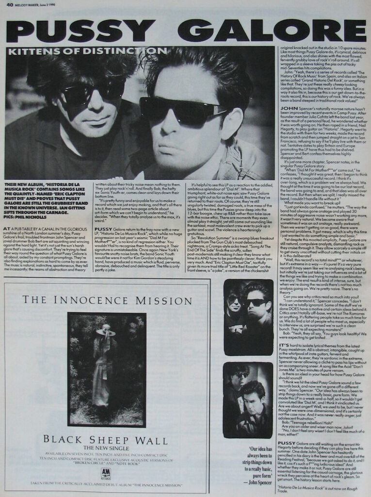 Pussy Galore - Melody Maker: Kittens of Distinction (PRESS, UK)