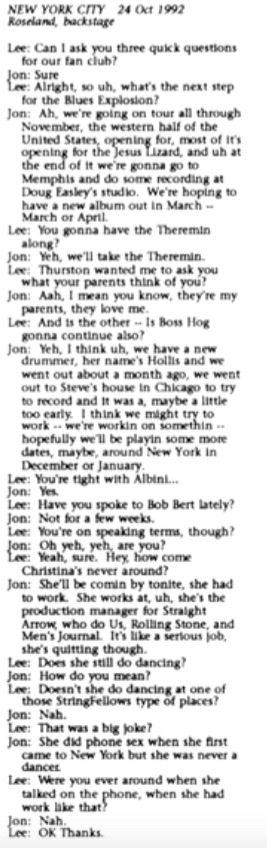 The Jon Spencer Blues Explosion / Pussy Galore - Sonic Death #3: Interview / Postcard (PRESS, US) - Interview