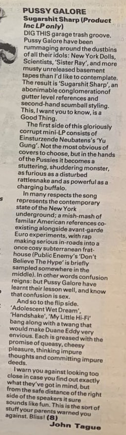 Pussy Galore - NME: Sugarshit Sharp (PRESS, UK)