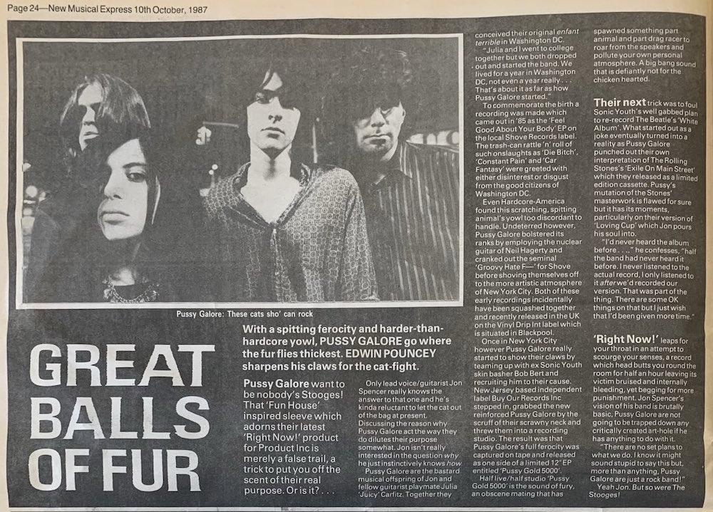 Pussy Galore - NME: Great Balls of Fur (PRESS, UK)