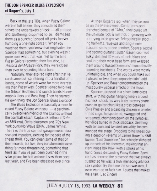 The Jon Spencer Blues Explosion - Bogart's, Long Beach, CA, US (1 July 1993)