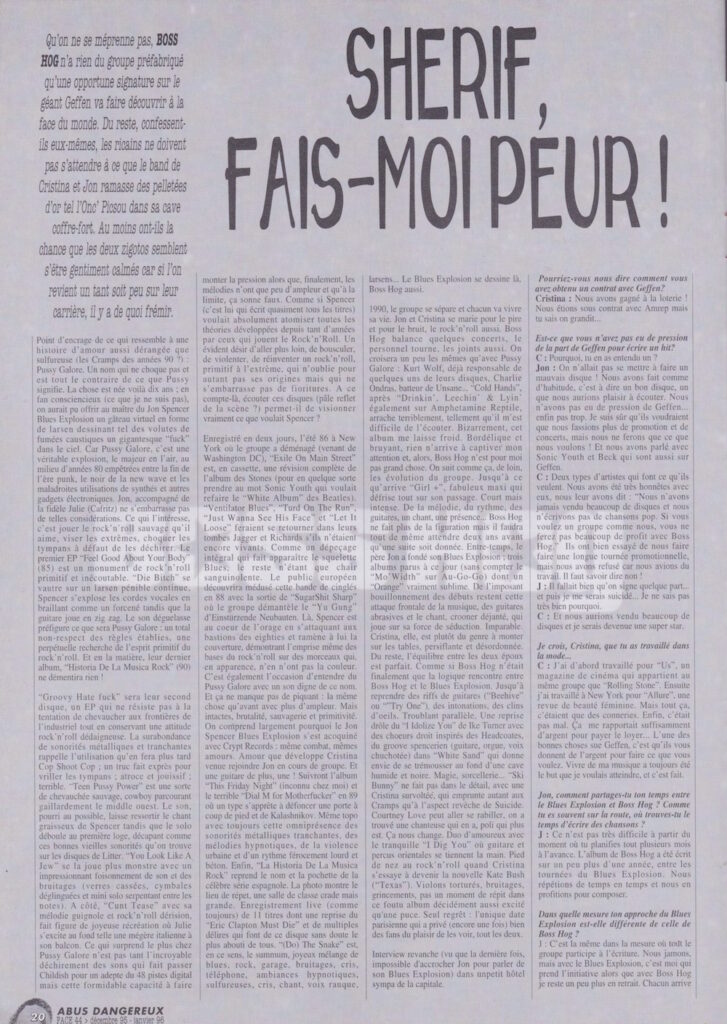 Boss Hog - Abus Dangereux: Sherif, Fais-Moi Peur! (PRESS, FRANCE) - Page 1
