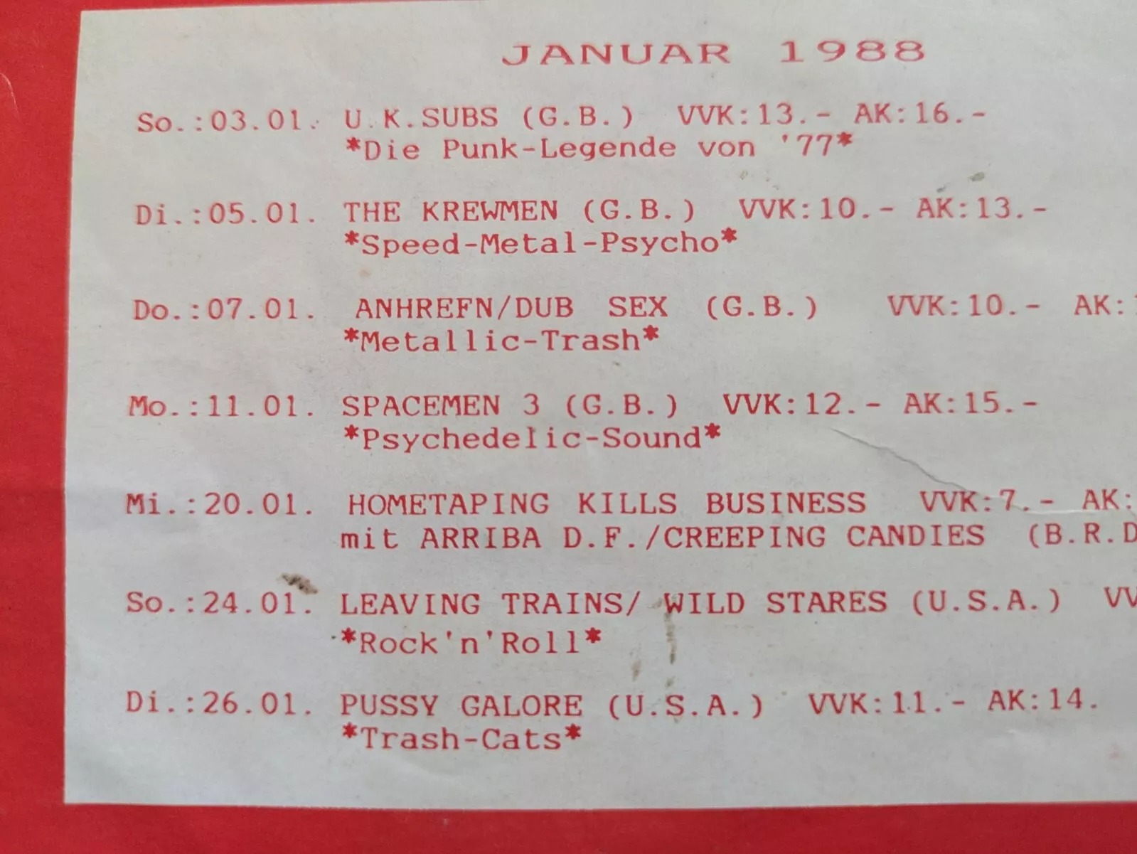 Pussy Galore - Rose Club, Cologne, Germany (26 January 1988)